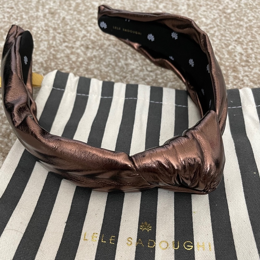 Lele Sadoughi Bronze Faux Leather Knotted headband